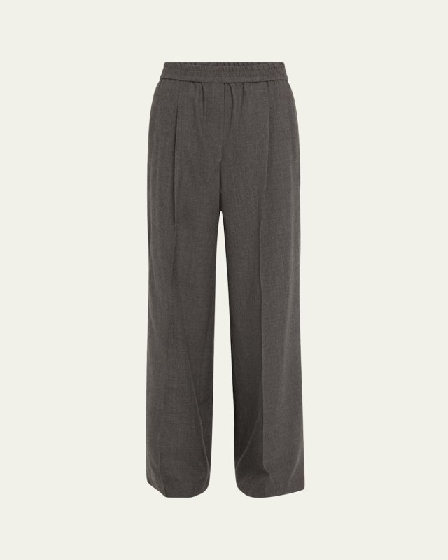Wool Flannel Wide-Leg Pants with Pleated Detail